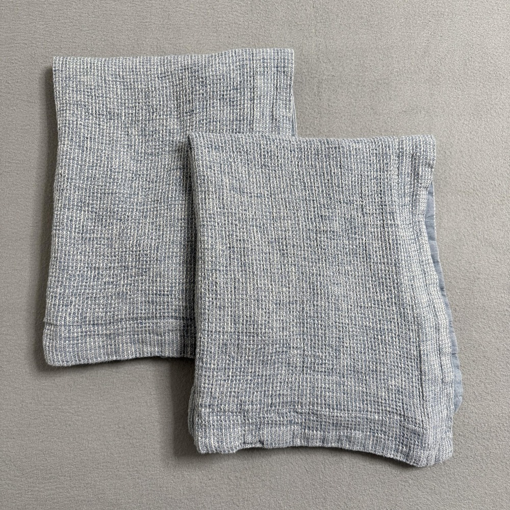 Pottery Barn Blue Waffle‎ Weave Pillow Shams Set 2 Standard